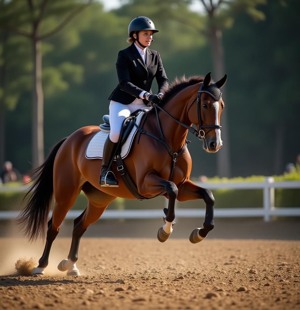 Elegant horse jumping in arena